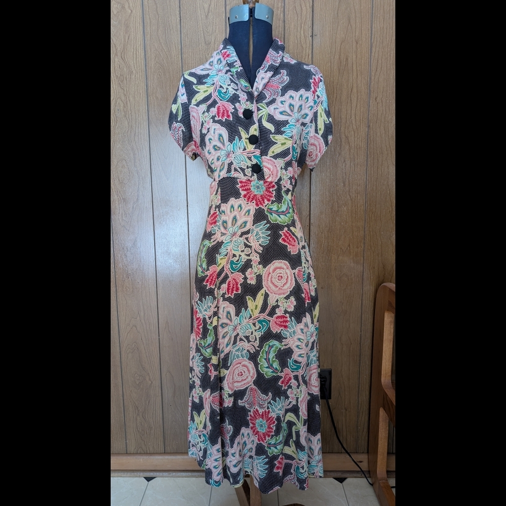Loco Lindo Vintage 1940s Style Floral Midi Dress XL.